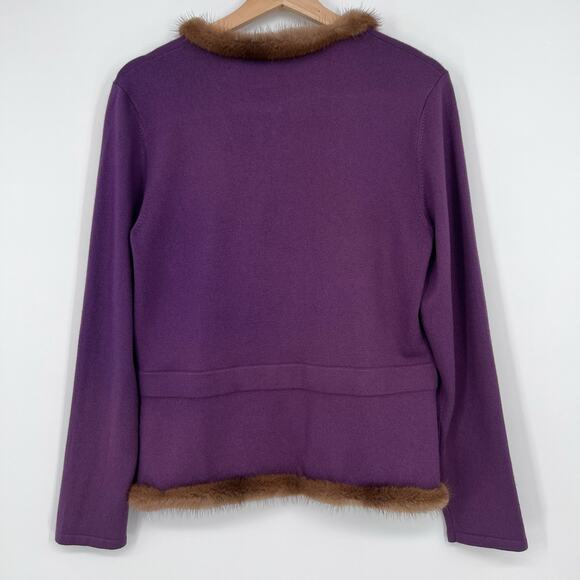 Etcetera Silk Cashmere Mink Trim Cardigan Womens Large Purple Brown Fur Sweater - Picture 4 of 11